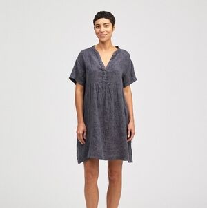 CUT LOOSE Blue Linen Blend Woven V Neck Shift Dress M
